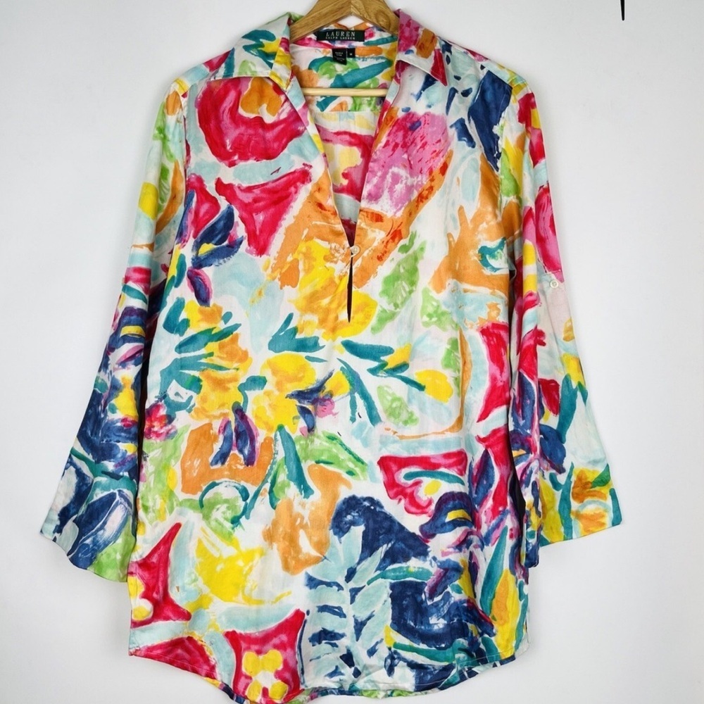 Lauren Ralph Lauren Multicolor Floral Print V-Neck Blouse